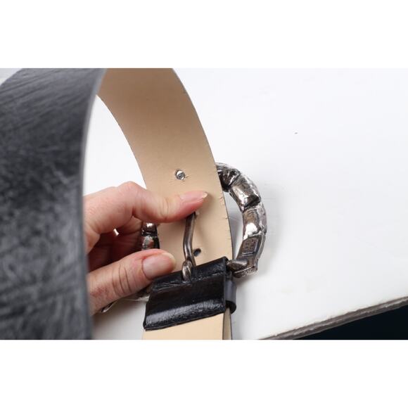 Black Leather Oversized Buckle Adjustable Waist Belt Size 44 Statement main image 5